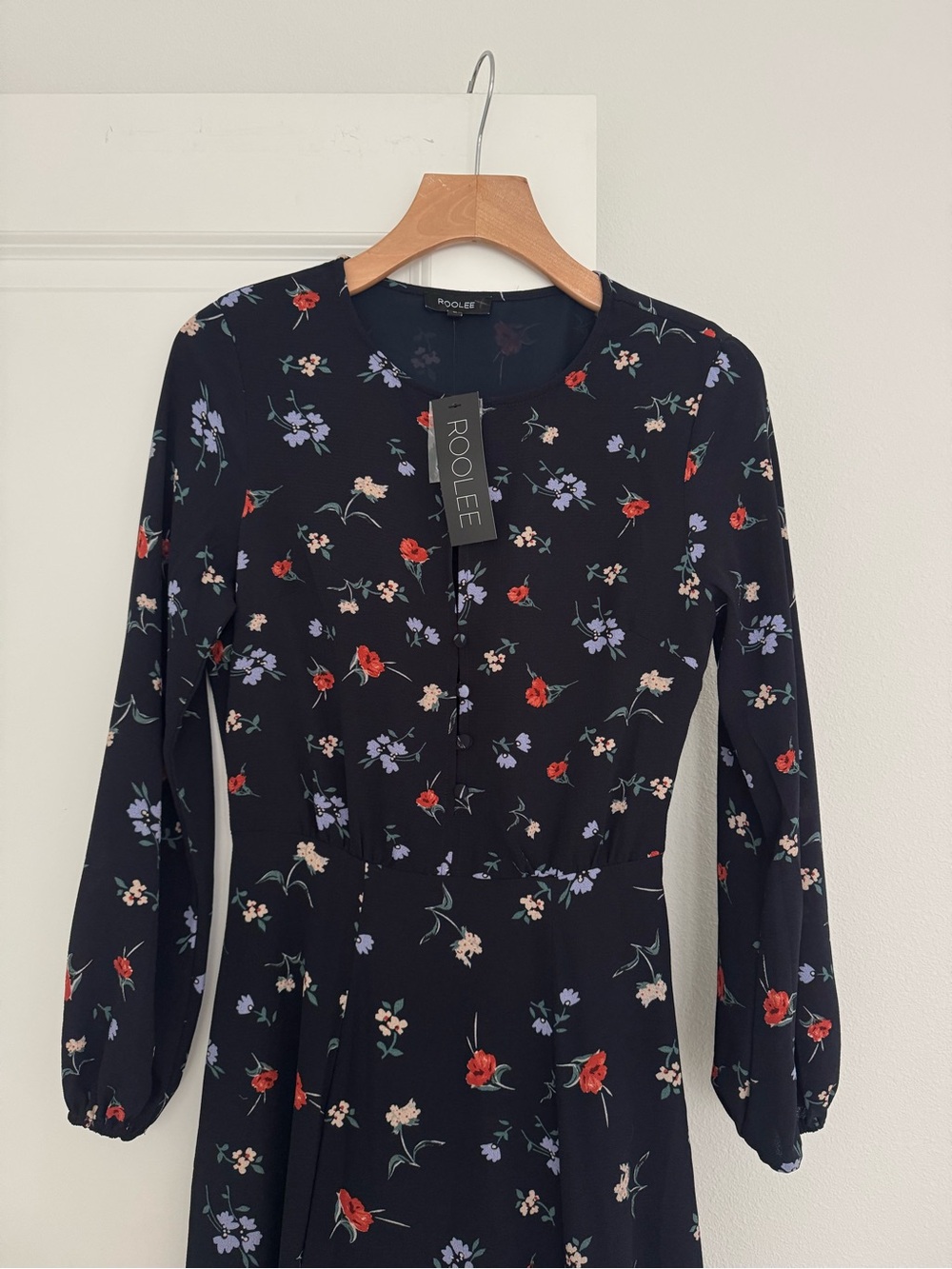 NWT ROOLEE women’s navy floral print long sleeve midi dress size SMALL - Picture 6 of 7